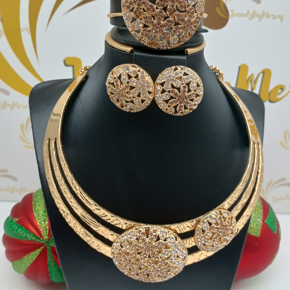 Gold Necklace Set with Crystal Accents